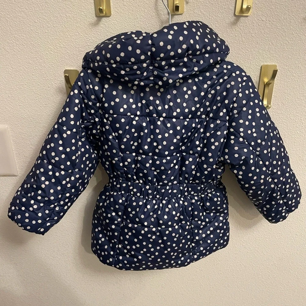 H&M Toddler Girls Size 1.5-2.5 Years Puffer Jacket Blue Polka Dots Outdoor Coat